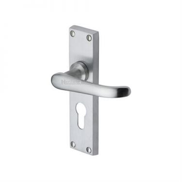Click Here To Enlarge This Photo Of V727.48-SC Heritage Brass Door Handle For Euro Profile Plate Windsor Design Satin Chrome Finish