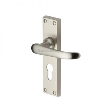 Click Here To Enlarge This Photo Of V727.48-SN Heritage Brass Door Handle For Euro Profile Plate Windsor Design Satin Nickel Finish