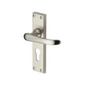 V727.48-SN Heritage Brass Door Handle For Euro Profile Plate Windsor Design Satin Nickel Finish