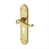 V757.48-PB Heritage Brass Door Handle For Euro Profile Plate Savoy Long Design Polished Brass Finish