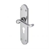V757.48-PC Heritage Brass Door Handle For Euro Profile Plate Savoy Long Design Polished Chrome Finish