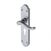 V757.48-SC Heritage Brass Door Handle For Euro Profile Plate Savoy Long Design Satin Chrome Finish