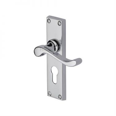 Click Here To Enlarge This Photo Of V807.48-PC Heritage Brass Door Handle For Euro Profile Plate Bedford Design Polished Chrome Finish
