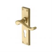 V807.48-SB Heritage Brass Door Handle For Euro Profile Plate Bedford Design Satin Brass Finish