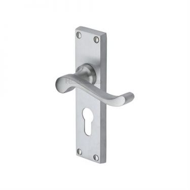 Click Here To Enlarge This Photo Of V807.48-SC Heritage Brass Door Handle For Euro Profile Plate Bedford Design Satin Chrome Finish
