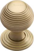 V973 32-SB Heritage Brass Cabinet Knob Reeded Design 32mm Satin Brass Finish