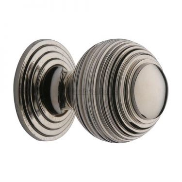 Click Here To Enlarge This Photo Of V973 38-PNF Heritage Brass Cabinet Knob Reeded Design 38mm Polished Nickel Finish