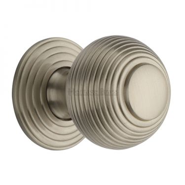 Click Here To Enlarge This Photo Of V973 38-SN Heritage Brass Cabinet Knob Reeded Design 38mm Satin Nickel Finish