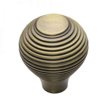 Click Here To Enlarge This Photo Of V974 32-AT Heritage Brass Cabinet Knob Reeded Design 32mm Antique Brass Finish