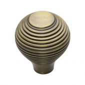 V974 32-AT Heritage Brass Cabinet Knob Reeded Design 32mm Antique Brass Finish