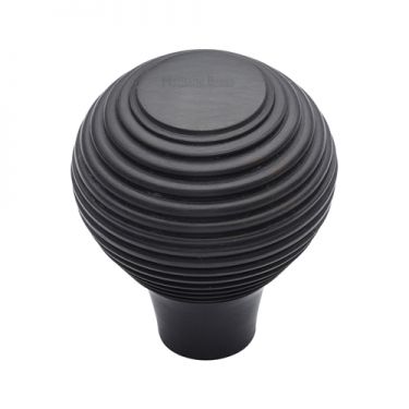 Click Here To Enlarge This Photo Of V974 32-BKMT Heritage Brass Cabinet Knob Reeded Design 32mm Matt Black Finish