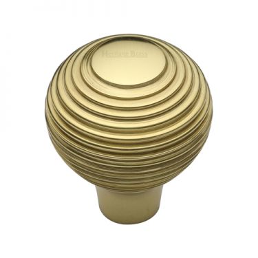 Click Here To Enlarge This Photo Of V974 32-PB Heritage Brass Cabinet Knob Reeded Design 32mm Polished Brass Finish