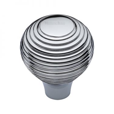 Click Here To Enlarge This Photo Of V974 32-PC Heritage Brass Cabinet Knob Reeded Design 32mm Polished Chrome Finish