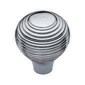V974 32-PC Heritage Brass Cabinet Knob Reeded Design 32mm Polished Chrome Finish