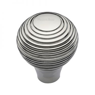 Click Here To Enlarge This Photo Of V974 32-PNF Heritage Brass Cabinet Knob Reeded Design 32mm Polished Nickel Finish