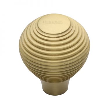 Click Here To Enlarge This Photo Of V974 32-SB Heritage Brass Cabinet Knob Reeded Design 32mm Satin Brass Finish
