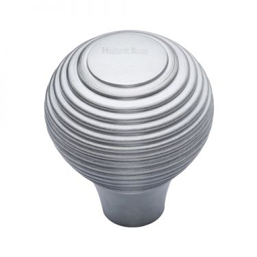 Click Here To Enlarge This Photo Of V974 32-SC Heritage Brass Cabinet Knob Reeded Design 32mm Satin Chrome Finish
