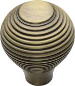 V974 38-AT Heritage Brass Cabinet Knob Reeded Design 38mm Antique Brass Finish