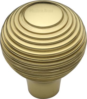 Click Here To Enlarge This Photo Of V974 38-PB Heritage Brass Cabinet Knob Reeded Design 38mm Polished Brass Finish