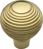 V974 38-PB Heritage Brass Cabinet Knob Reeded Design 38mm Polished Brass Finish