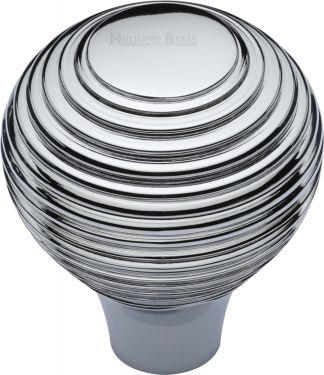 Click Here To Enlarge This Photo Of V974 38-PC Heritage Brass Cabinet Knob Reeded Design 38mm Polished Chrome Finish