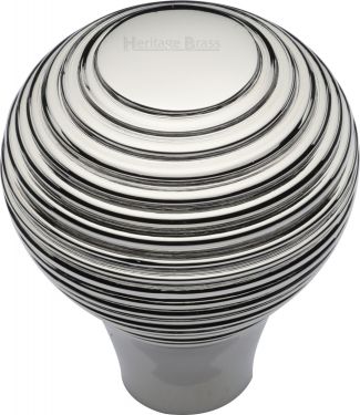 Click Here To Enlarge This Photo Of V974 38-PNF Heritage Brass Cabinet Knob Reeded Design 38mm Polished Nickel Finish
