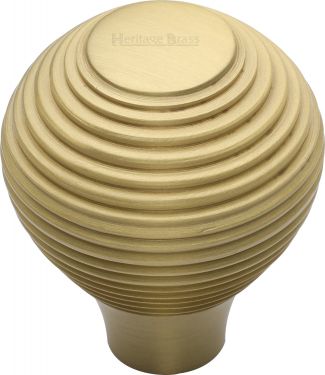 Click Here To Enlarge This Photo Of V974 38-SB Heritage Brass Cabinet Knob Reeded Design 38mm Satin Brass Finish