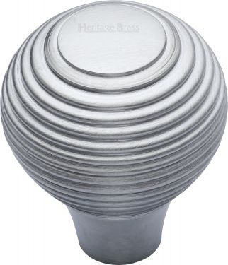 Click Here To Enlarge This Photo Of V974 38-SC Heritage Brass Cabinet Knob Reeded Design 38mm Satin Chrome Finish