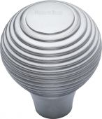 V974 38-SC Heritage Brass Cabinet Knob Reeded Design 38mm Satin Chrome Finish