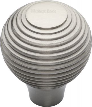 Click Here To Enlarge This Photo Of V974 38-SN Heritage Brass Cabinet Knob Reeded Design 38mm Satin Nickel Finish