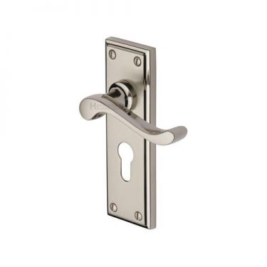 Click Here To Enlarge This Photo Of W3227.48-MC Heritage Brass Door Handle For Euro Profile Plate Edwardian Design Mercury Finish