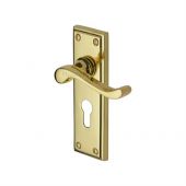 W3227.48-PB Heritage Brass Door Handle For Euro Profile Plate Edwardian Design Polished Brass Finish