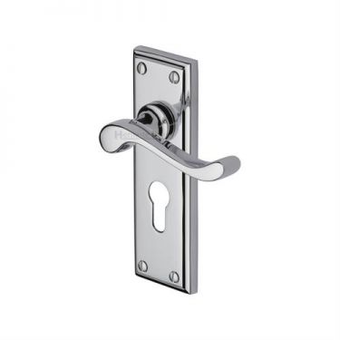 Click Here To Enlarge This Photo Of W3227.48-PC Heritage Brass Door Handle For Euro Profile Plate Edwardian Design Polished Chrome Finish
