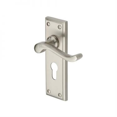 Click Here To Enlarge This Photo Of W3227.48-SN Heritage Brass Door Handle For Euro Profile Plate Edwardian Design Satin Nickel Finish