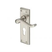 W3227.48-SN Heritage Brass Door Handle For Euro Profile Plate Edwardian Design Satin Nickel Finish