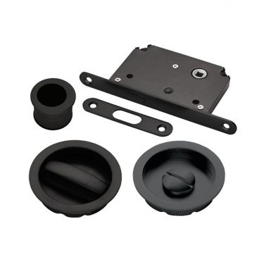 Click Here To Enlarge This Photo Of ART55BMB - Carlisle Brass Manital Sliding Door Lock Set (Round) with WC Turn, Flush Pull & Mortice Lock Matt Black (suitable on 40-44mm thick doors)