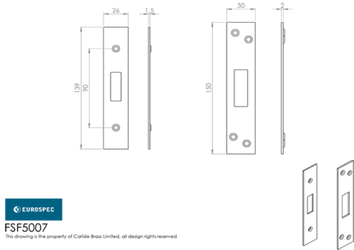 Click Here To Enlarge This Photo Of FSF5007BSS Carlisle Brass Eurospec Easi-T Polished Stainless Steel Forend Strike & Fixing Pack to Suit Architectural Deadlocks &lpar;EDS&sol;LDS&rpar;