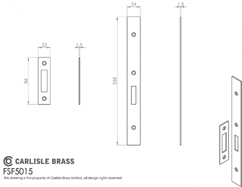 Click Here To Enlarge This Photo Of FSF5015BSS Carlisle Brass Eurospec Easi-T Polished Stainless Steel Forend Strike & Fixing Pack to Suit Architectural Din Deadlocks &lpar;DLS0060EP&rpar;