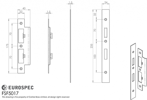 Click Here To Enlarge This Photo Of FSF5017MBRZ Carlisle Brass Eurospec Easi-T Matt Bronze Forend Strike & Fixing Pack to suit Architectural DIN Sash&sol;Bathroom Locks &lpar;DLS7260EP&sol;DLS7860WC&rpar;