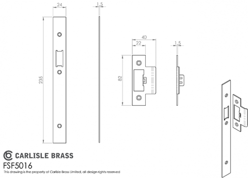 Click Here To Enlarge This Photo Of FSF5016AB Carlisle Brass Eurospec Easi-T Antique Brass Forend Strike & Fixing Pack to Suit Architectural Din Latches &lpar;DLS0060L&rpar;