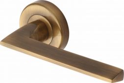 PYD3535-AT Heritage Brass Door Handle Lever Latch on Round Rose Pyramid Design Antique Brass Finish