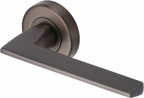 Click Here To Enlarge This Photo Of PYD3535-MB Heritage Brass Door Handle Lever Latch on Round Rose Pyramid Design Matt Bronze Finish