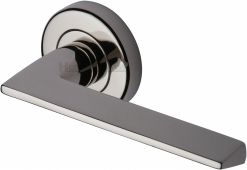 PYD3535-PNF Heritage Brass Door Handle Lever Latch on Round Rose Pyramid Design Polished Nickel Finish