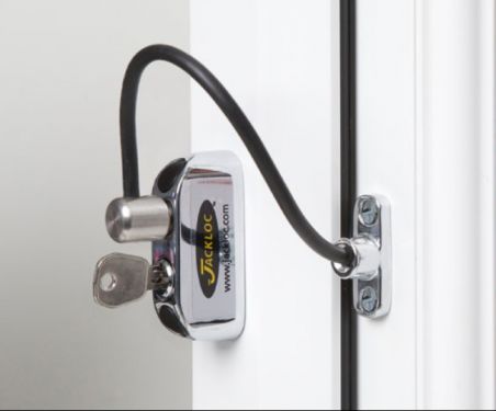 Click Here To Enlarge This Photo Of JACKLOC Pro-5 Lockable Cable Window Lock Polished Chrome
