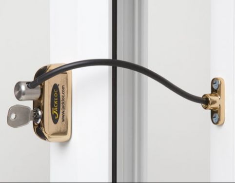 Click Here To Enlarge This Photo Of JACKLOC Pro-5 Lockable Cable Window Lock Brass