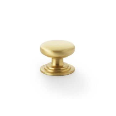 Click Here To Enlarge This Photo Of AW825-25-SB - Alexander & Wilks Round Cupboard Knob Integral Stepped Rose - Satin Brass - 25mm