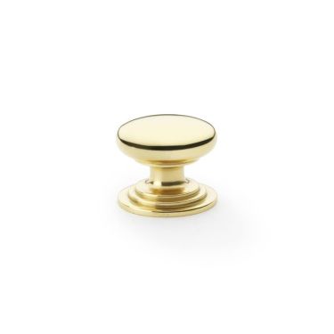 Click Here To Enlarge This Photo Of AW825-32-PBL - Alexander & Wilks Round Cupboard Knob Integral Stepped Rose - Lacquered Brass - 32mm