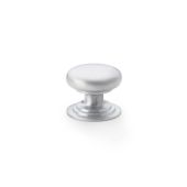 AW825-32-SC - Alexander & Wilks Round Cupboard Knob Integral Stepped Rose - Satin Chrome - 32mm