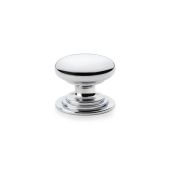 AW825-38-PC - Alexander & Wilks Round Cupboard Knob Integral Stepped Rose - Polished Chrome - 38mm