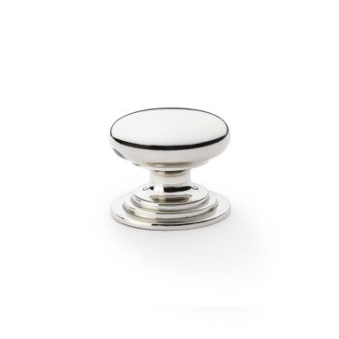 Click Here To Enlarge This Photo Of AW825-38-PN - Alexander & Wilks Round Cupboard Knob Integral Stepped Rose - Polished Nickel - 38mm